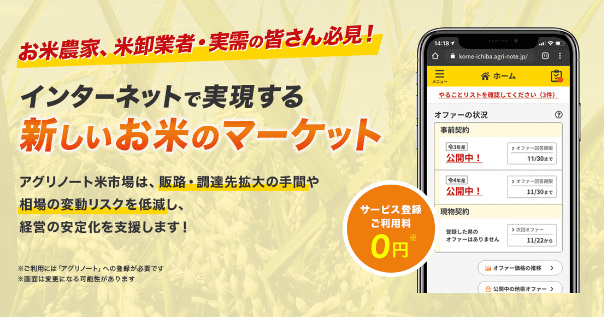 アグリノート米市場（こめいちば）｜販路・仕入先開拓を支援し安定経営を実現する玄米取引マッチングサービス